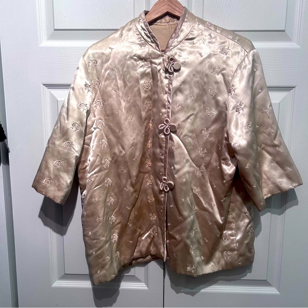 Vintage gold pale yellow silk Mandarin Chinese jacket